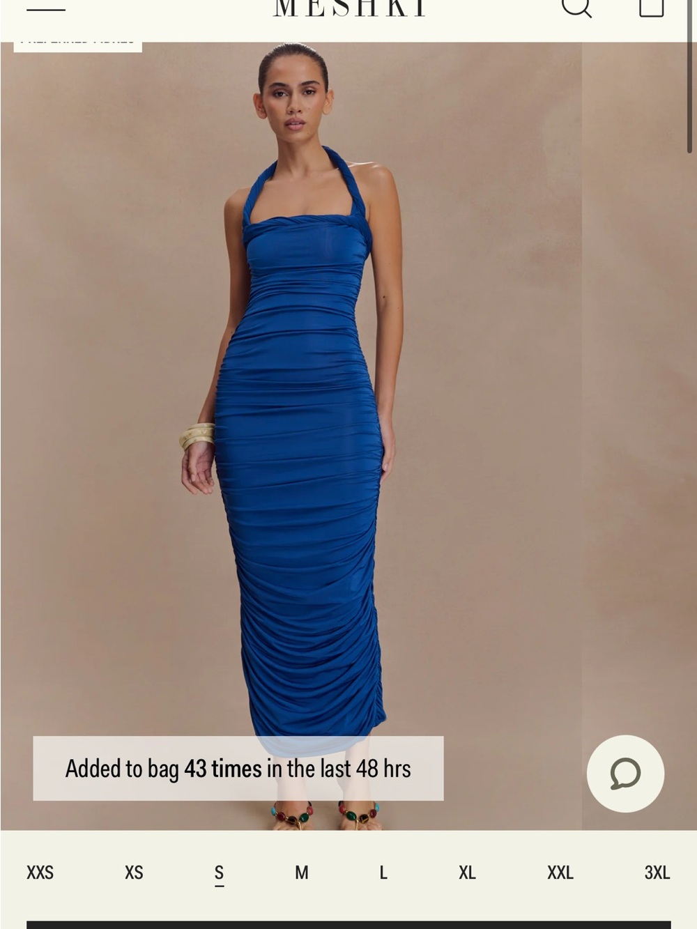 Meshki Cobalt Ruched Halter Midi Dress